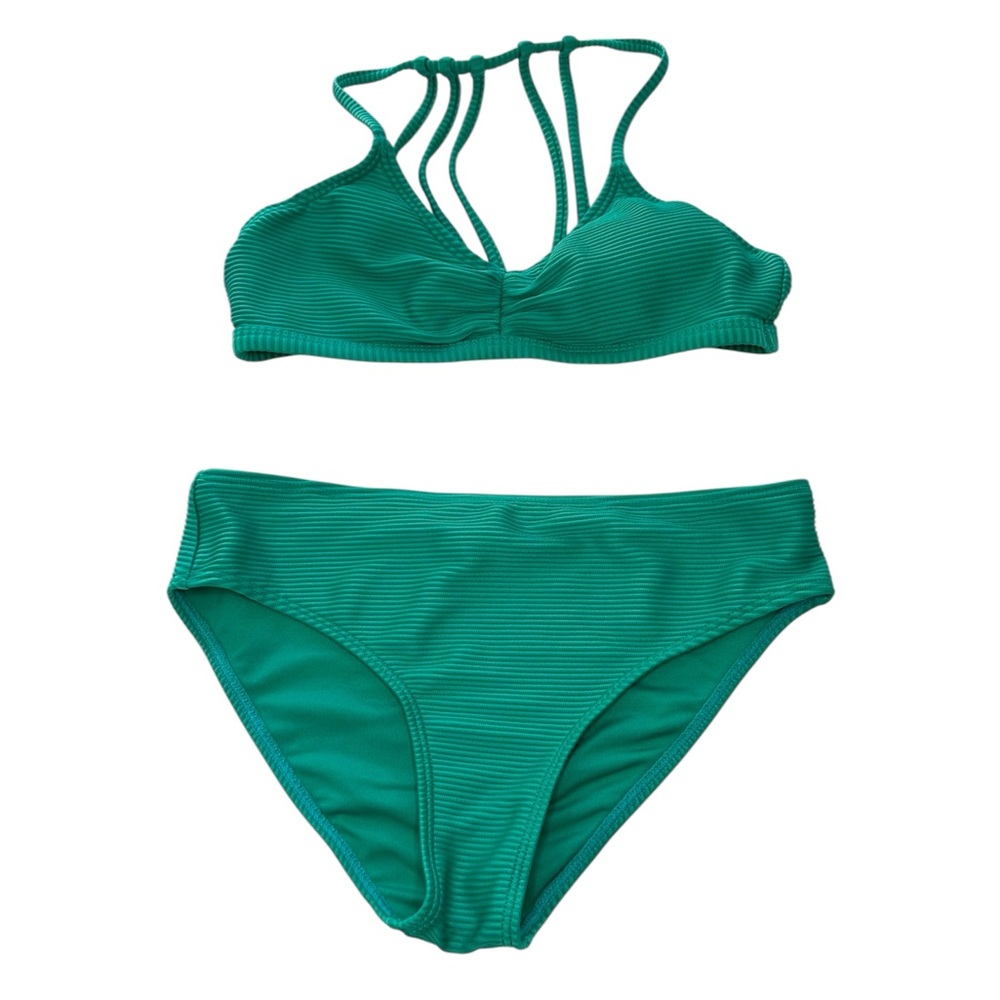 RSQ Bralette Bikini Two Piece Swimsuit Textured Strappy Green Girls Size 10